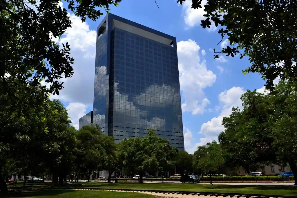 Modern Houston office building representing business e-waste recycling services